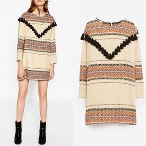 Zara country retro style dress with tassels AW16 Oversized Jacquard 8500/229